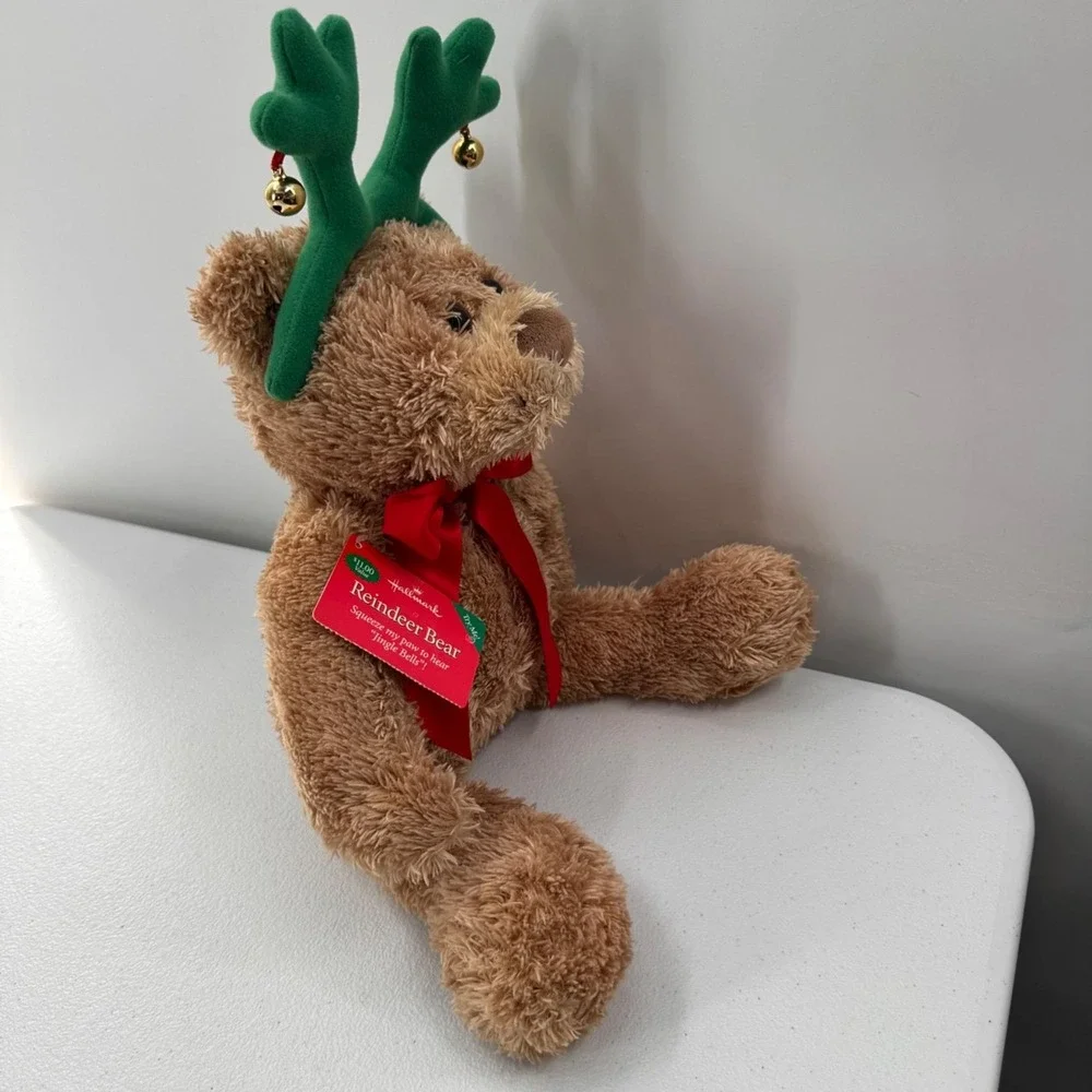Hallmark Reindeer Bear Plush Jingle Bells‎ Sound & Red Bow Christmas Decor 14